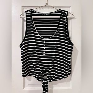 SET OF TWO- black and white striped, tie bottom, cropped tank tops